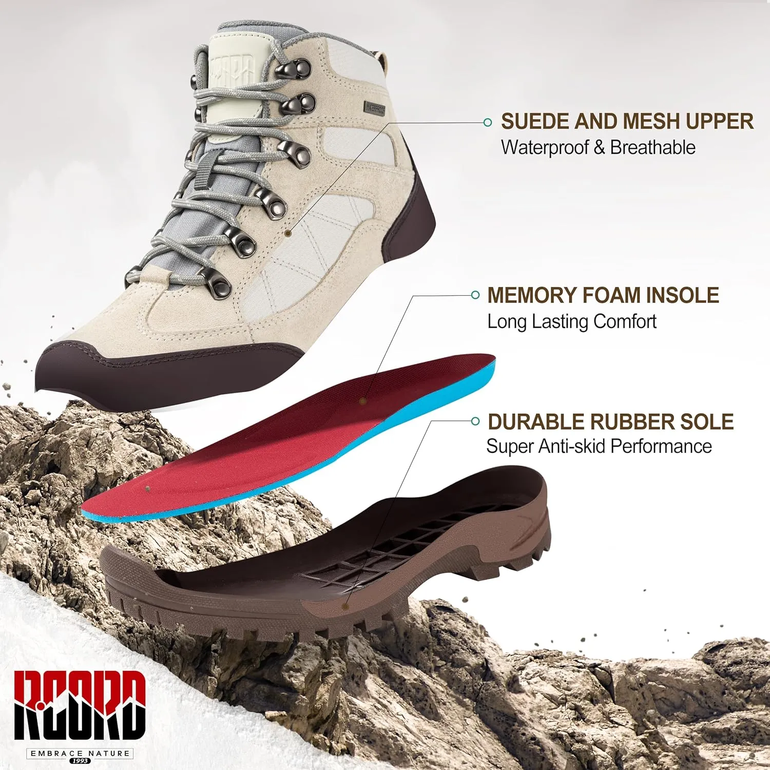 R CORD Womens Hiking Boots Breathable Hiking Boots Womens Waterproof Ankle Support Athletic Outdoor Non-slip Durable Hiking Boot for Outdoors