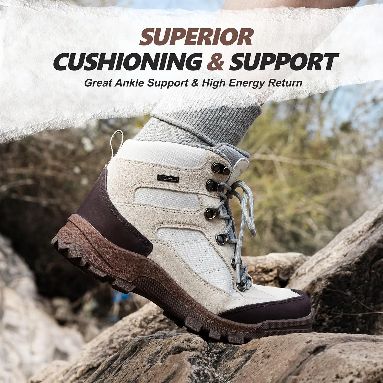 R CORD Womens Hiking Boots Breathable Hiking Boots Womens Waterproof Ankle Support Athletic Outdoor Non-slip Durable Hiking Boot for Outdoors