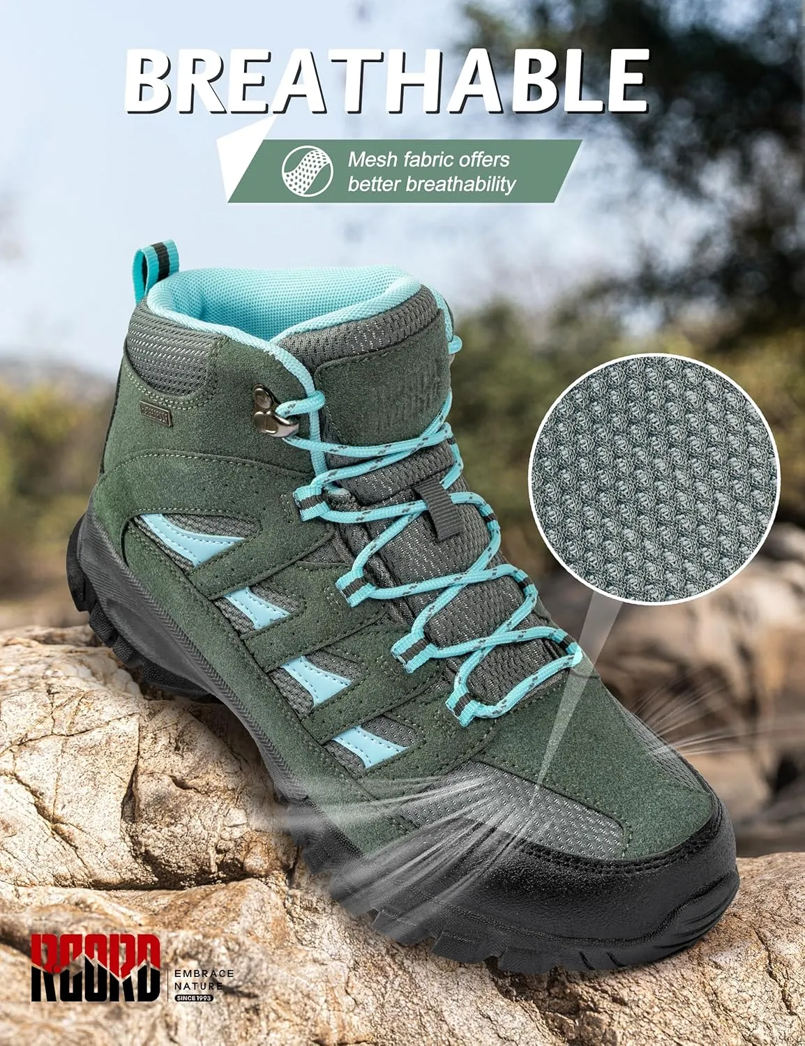 R CORD Womens Hiking Boots Womens Mid Hiking Boots Breathable Outdoor Trekking Boots Backpacking Boots