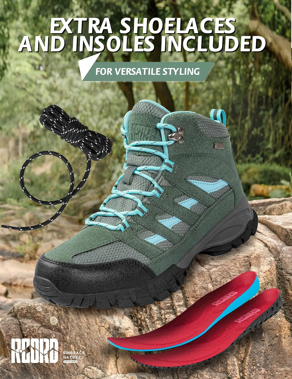 R CORD Womens Hiking Boots Womens Mid Hiking Boots Breathable Outdoor Trekking Boots Backpacking Boots