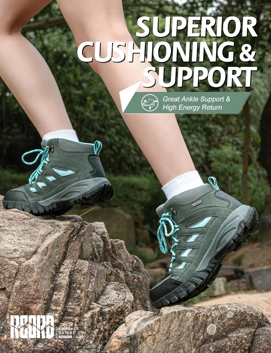 R CORD Womens Hiking Boots Womens Mid Hiking Boots Breathable Outdoor Trekking Boots Backpacking Boots