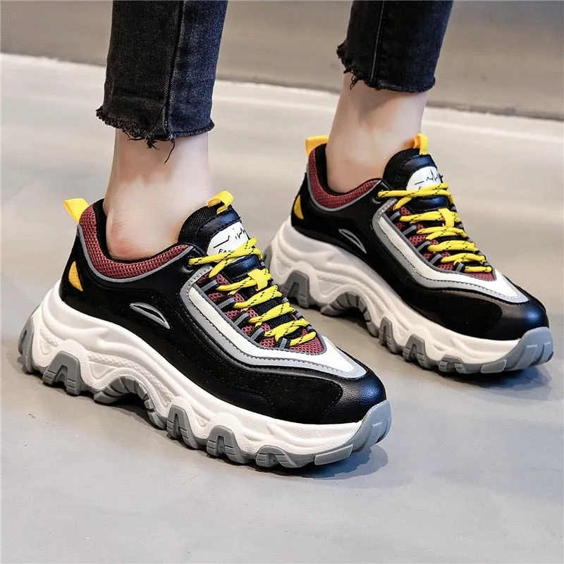 RASFAB 112 Genuine Leather Flat Platform Mixed Colors Sneakers