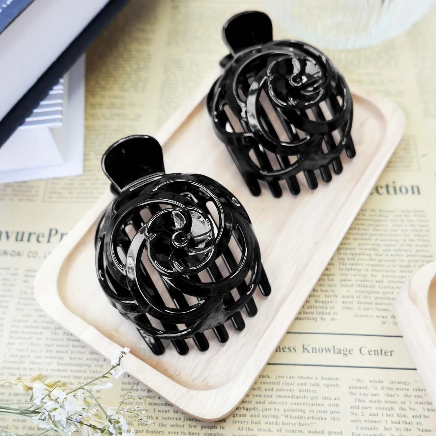 RC ROCHE ORNAMENT 6 Pcs Bun Maker Womens Hair Clip Side Slide Bun Round Dome Comb Clamp Updo Bird Nest Shell Plastic No Slip Strong Grip, Large Black