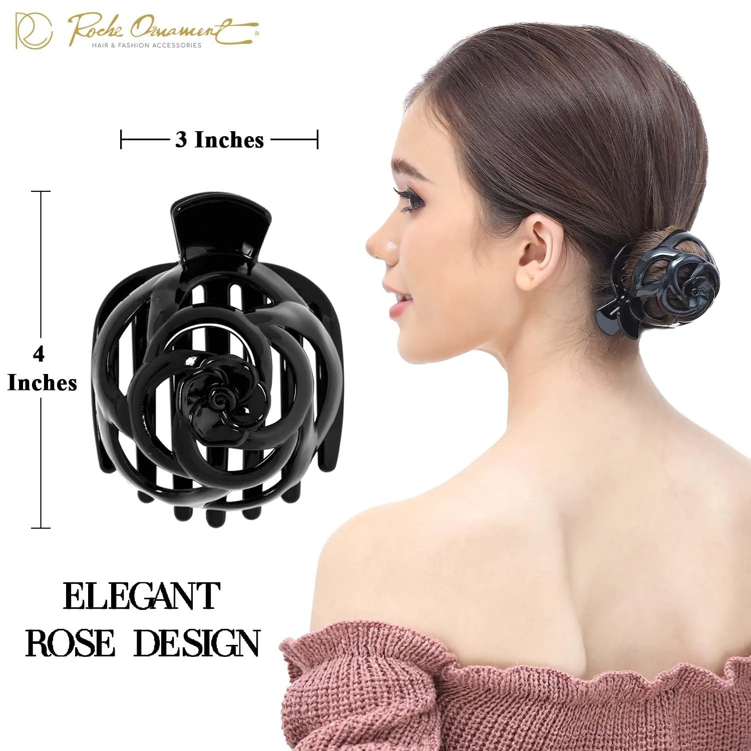 RC ROCHE ORNAMENT 6 Pcs Bun Maker Womens Hair Clip Side Slide Bun Round Dome Comb Clamp Updo Bird Nest Shell Plastic No Slip Strong Grip, Large Black