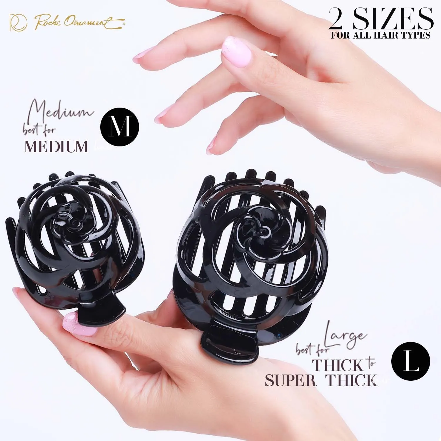 RC ROCHE ORNAMENT 6 Pcs Bun Maker Womens Hair Clip Side Slide Bun Round Dome Comb Clamp Updo Bird Nest Shell Plastic No Slip Strong Grip, Large Black