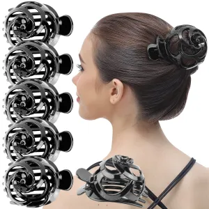 RC ROCHE ORNAMENT 6 Pcs Bun Maker Womens Hair Clip Side Slide Bun Round Dome Comb Clamp Updo Bird Nest Shell Plastic No Slip Strong Grip, Large Black