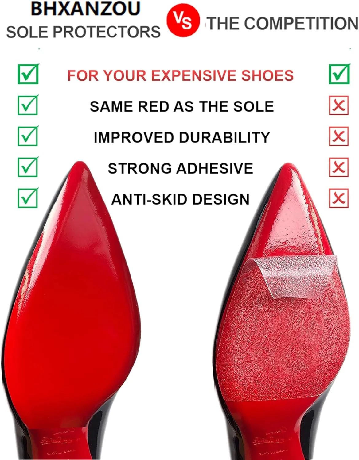 Red Bottom Shoe Protector Compatible with Christian Louboutin Shoes,Self-Adhesive Sole Guard to Protect & Restore Shoe Bottoms,Anti-Slip Replacement for High Heels (6"x4.5",Mirror Face 4Pcs)