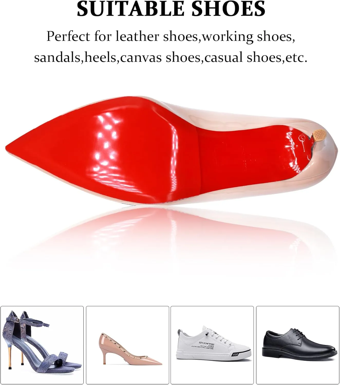 Red Bottom Shoe Protector Compatible with Christian Louboutin Shoes,Self-Adhesive Sole Guard to Protect & Restore Shoe Bottoms,Anti-Slip Replacement for High Heels(6"x4.5",Mirror Face 8Pcs)