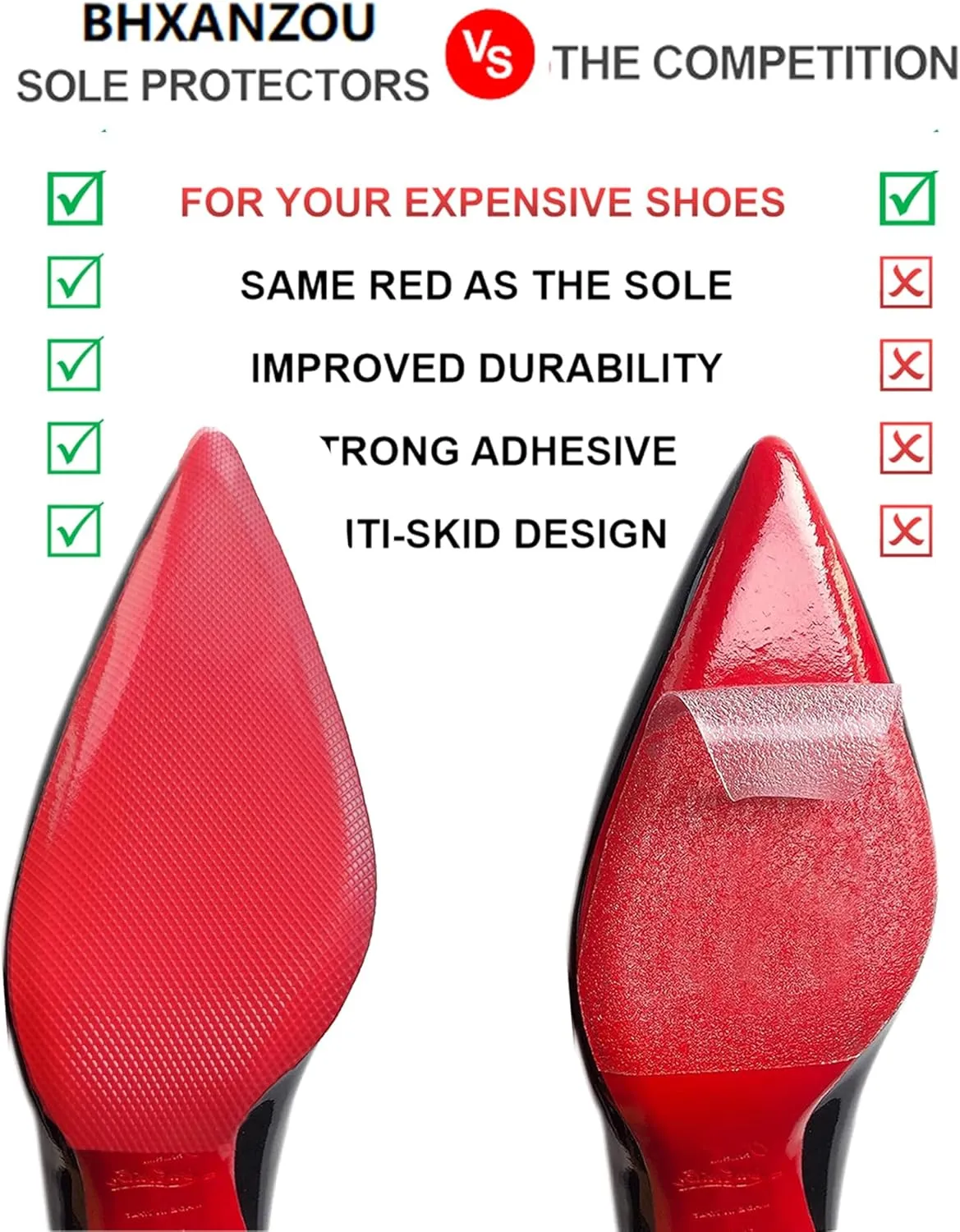 Red Bottom Shoe Protector Compatible with Christian Louboutin Shoes,Self-Adhesive Sole Guard to Protect & Restore Shoe Bottoms,Anti-Slip Replacement for High Heels(8"x4",Texture Face 4Pcs)