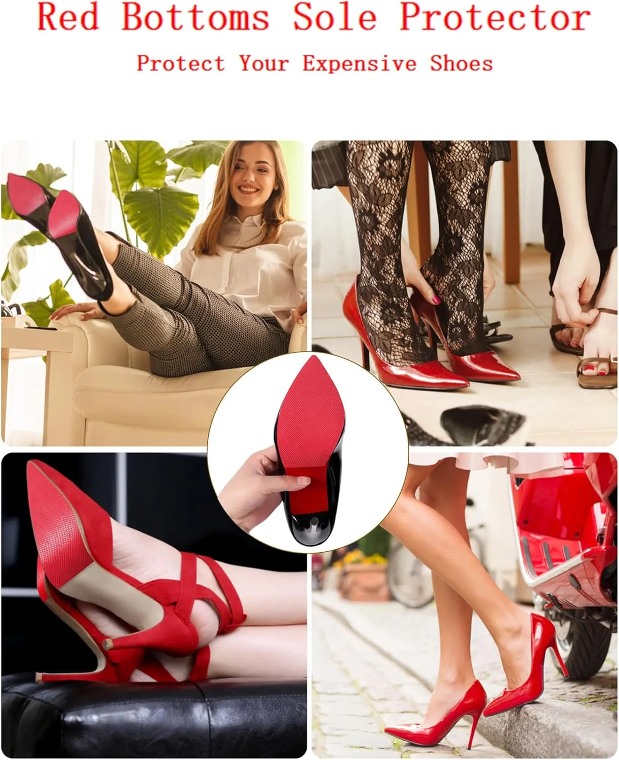 Red Bottom Shoe Protector Compatible with Christian Louboutin Shoes,Self-Adhesive Sole Guard to Protect & Restore Shoe Bottoms,Anti-Slip Replacement for High Heels(8"x4",Texture Face 4Pcs)