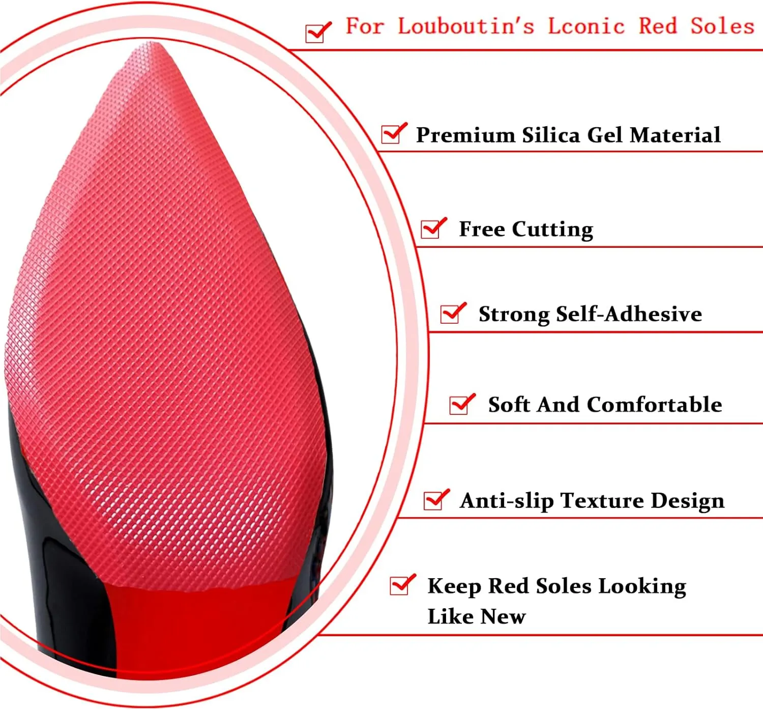 Red Bottom Shoe Protector Compatible with Christian Louboutin Shoes,Self-Adhesive Sole Guard to Protect & Restore Shoe Bottoms,Anti-Slip Replacement for High Heels(8"x4",Texture Face 4Pcs)