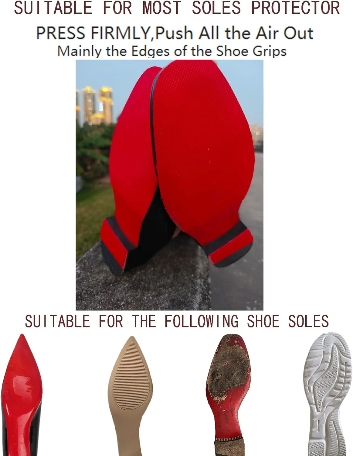 Red Bottom Shoe Protector Compatible with Christian Louboutin Shoes,Self-Adhesive Sole Guard to Protect & Restore Shoe Bottoms,Anti-Slip Replacement for High Heels(8"x4",Texture Face 4Pcs)
