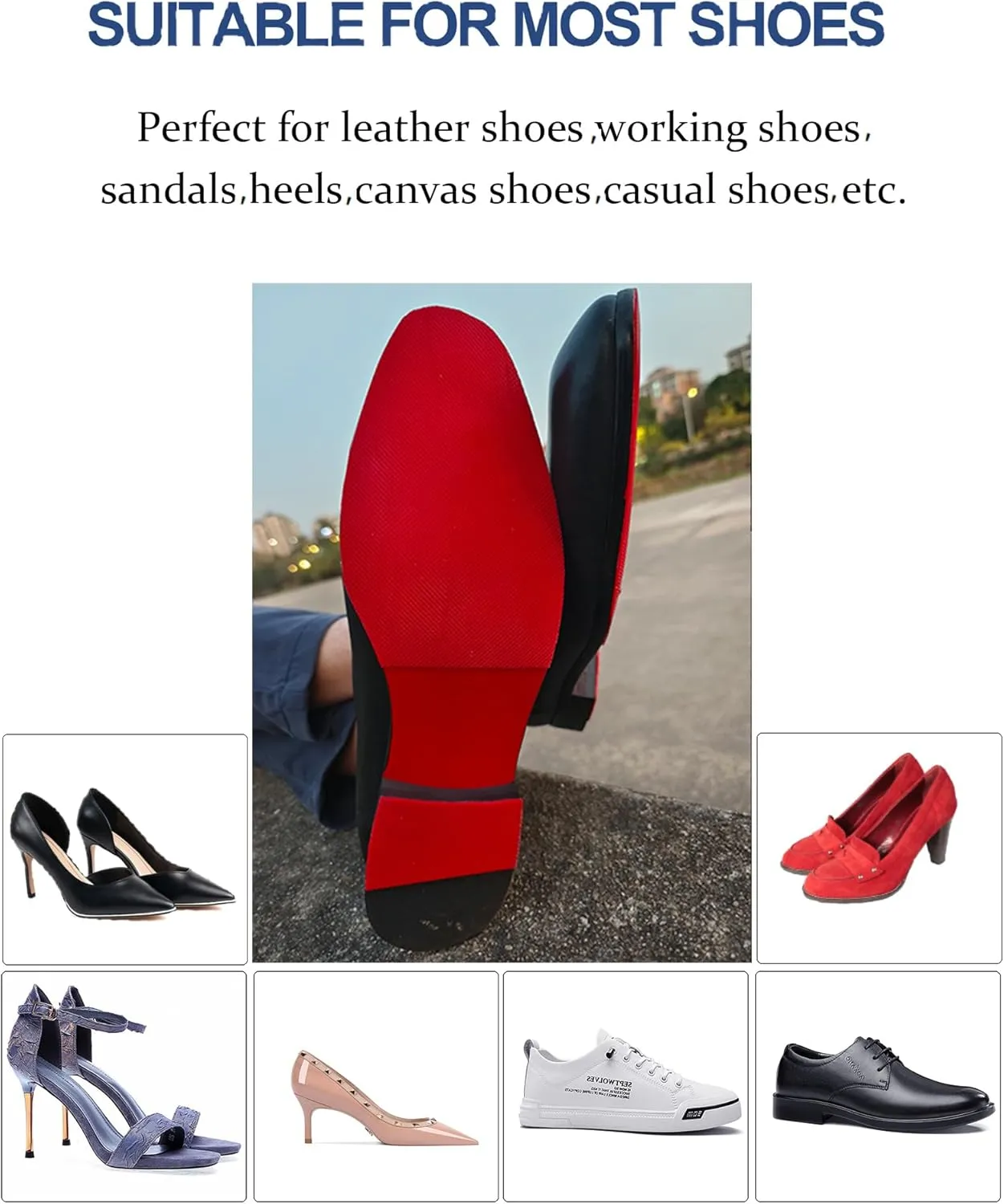 Red Bottom Shoe Protector Compatible with Christian Louboutin Shoes,Self-Adhesive Sole Guard to Protect & Restore Shoe Bottoms,Anti-Slip,Restores & Protects Red Soles(10"x4.5" 4Pcs)