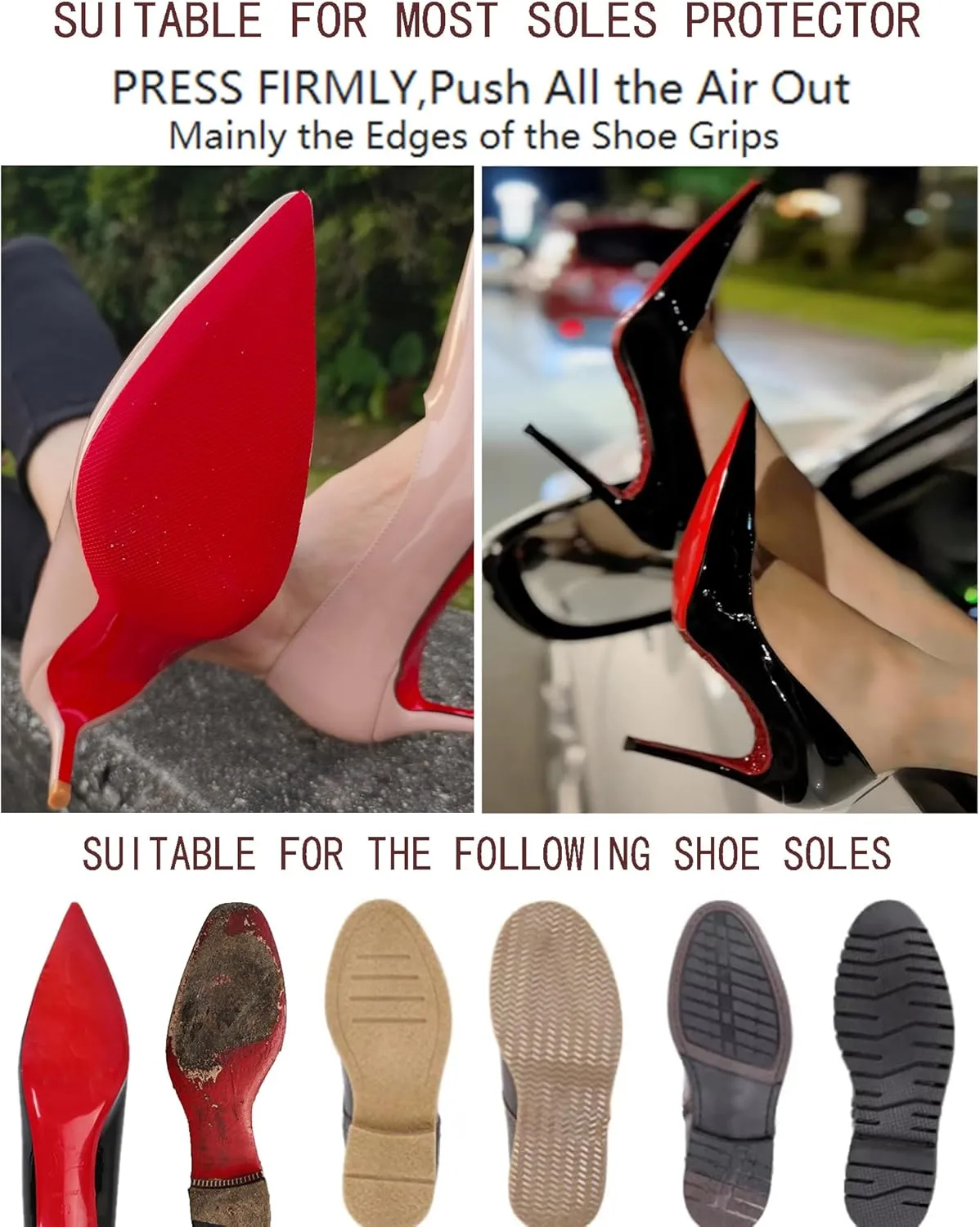 Red Bottom Shoe Protector Compatible with Christian Louboutin Shoes,Self-Adhesive Sole Guard to Protect & Restore Shoe Bottoms,Anti-Slip,Restores & Protects Red Soles(10"x4.5" 4Pcs)