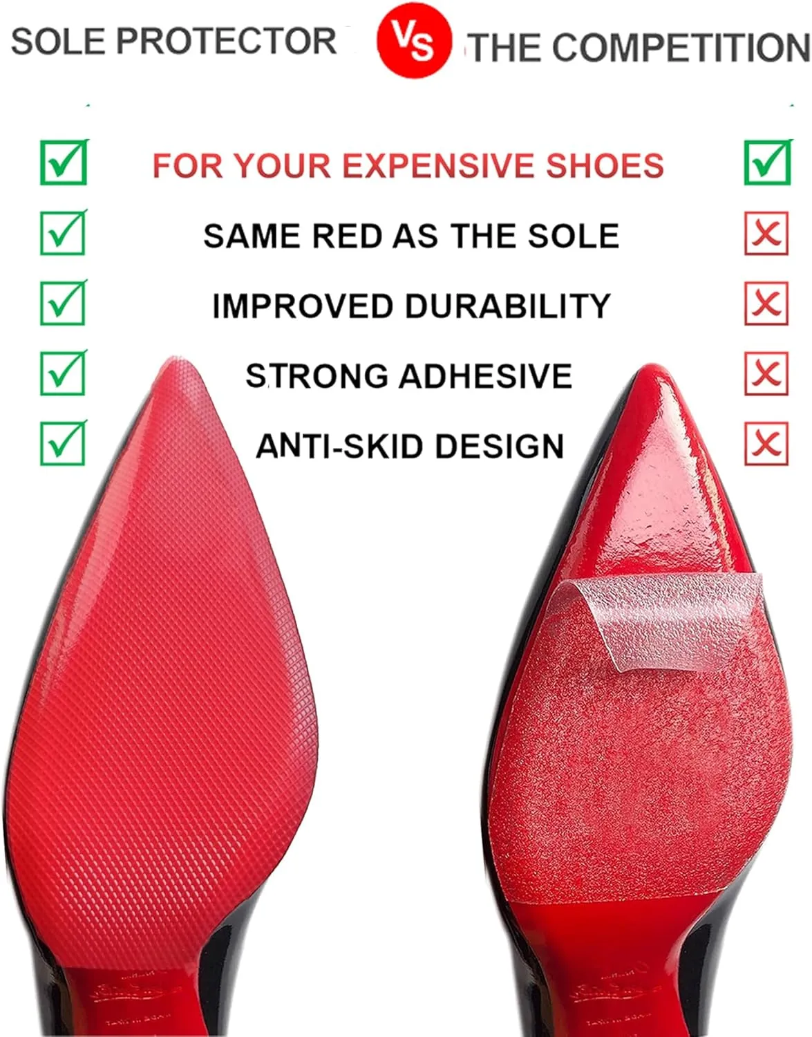Red Bottom Shoe Protector Compatible with Christian Louboutin Shoes,Self-Adhesive Sole Guard to Protect & Restore Shoe Bottoms,Anti-Slip,Restores & Protects Red Soles(10"x4.5" 4Pcs)