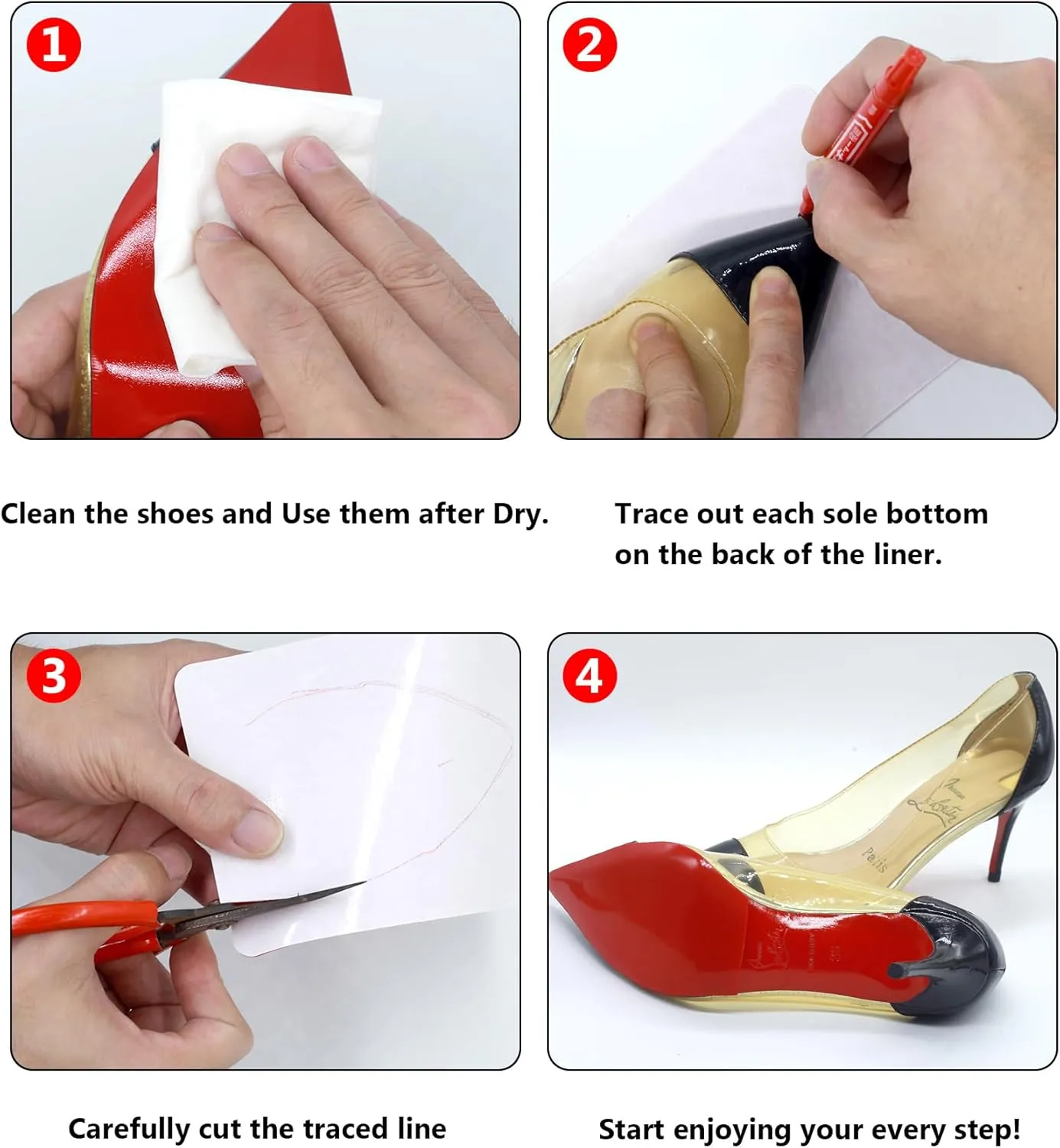 Red Bottom Shoe Protector Compatible with Christian Louboutin Shoes,Self-Adhesive Sole Guard to Protect & Restore Shoe Bottoms,Anti-Slip,Restores & Protects Red Soles(6"x4.5" 6Pcs)
