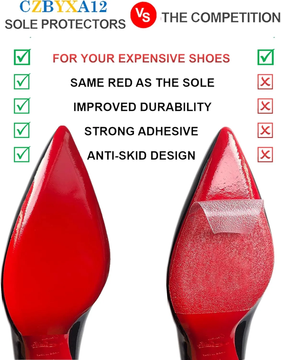 Red Bottom Shoe Protector Compatible with Christian Louboutin Shoes,Self-Adhesive Sole Guard to Protect & Restore Shoe Bottoms,Anti-Slip,Restores & Protects Red Soles(6"x4.5" 6Pcs)