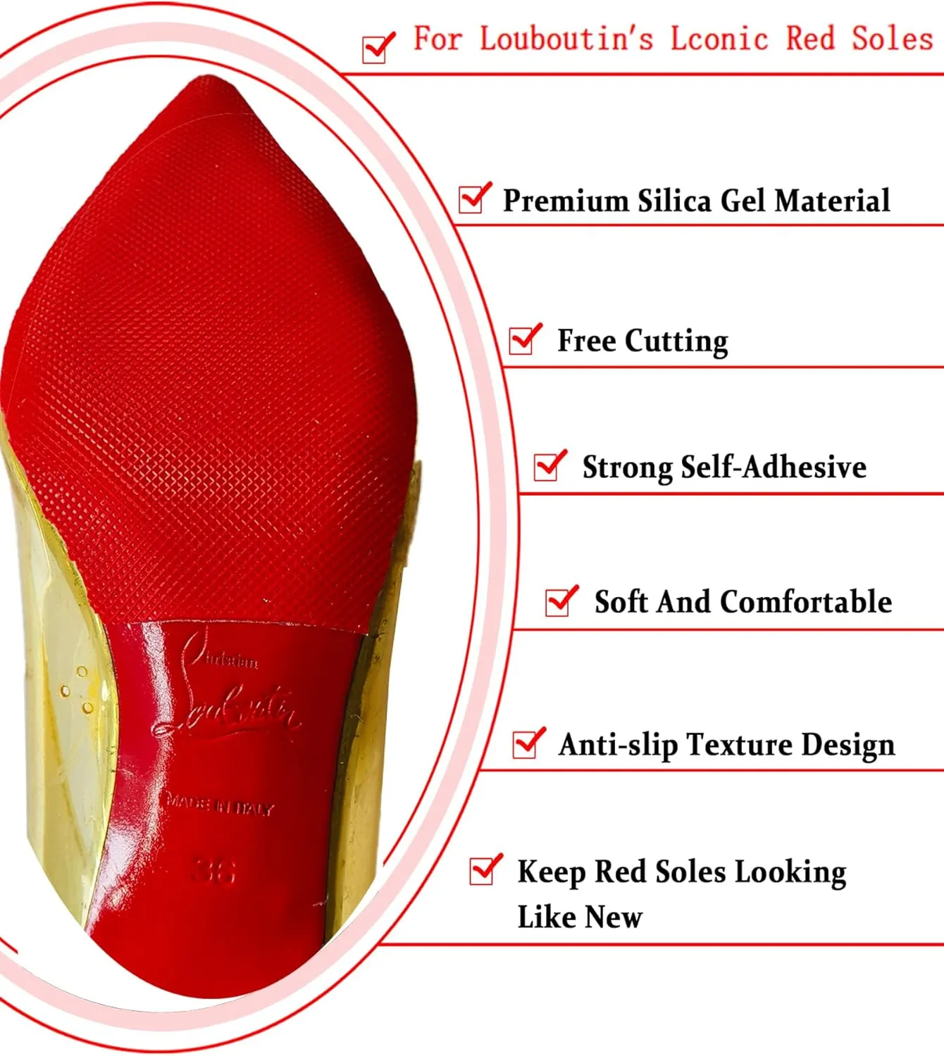 Red Bottom Shoe Protector Compatible with Christian Louboutin Shoes,Self-Adhesive Sole Guard to Protect & Restore Shoe Bottoms,Anti-Slip,Restores & Protects Red Soles(8"x4" 3Pairs)