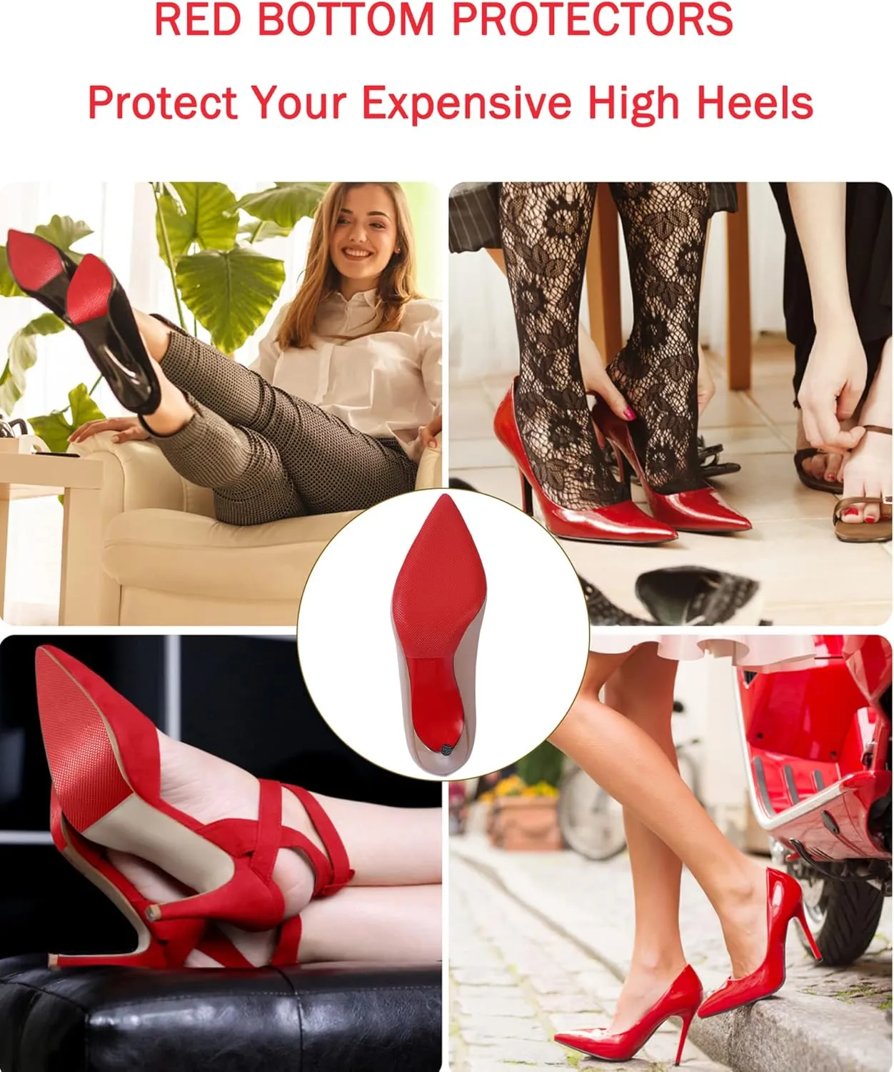 Red Bottom Shoe Protector Compatible with Christian Louboutin Shoes,Self-Adhesive Sole Guard to Protect & Restore Shoe Bottoms,Anti-Slip,Restores & Protects Red Soles(8"x4" 3Pairs)