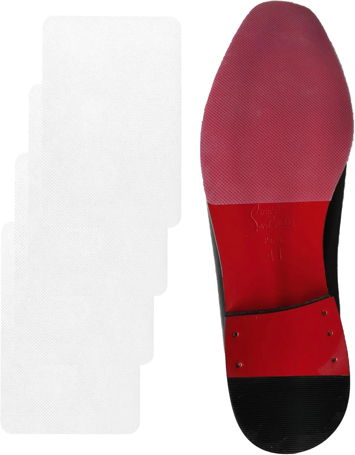 Red Bottom Shoe Protector Compatible with Christian Louboutin Shoes,Self-Adhesive Sole Guard to Protect & Restore Shoe Bottoms,Anti-Slip,Restores & Protects Soles(6"x4" Clear 2Pairs)