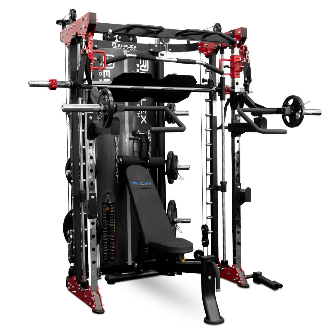 Reeplex CBT-PN Multi Station Gym   FID Bench   100kg Olympic Weights   Olympic Barbell   Jammer Arms   Leg press