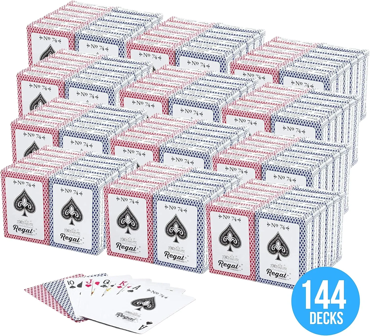 Regal Games - Bulk Playing Cards Set for Adults & Professionals - 144 Standard Decks, Large Print Deck of Cards - Blackjack, Euchre, Canasta, Poker Cards - Fun & Travel Playing Cards (144 Pack)