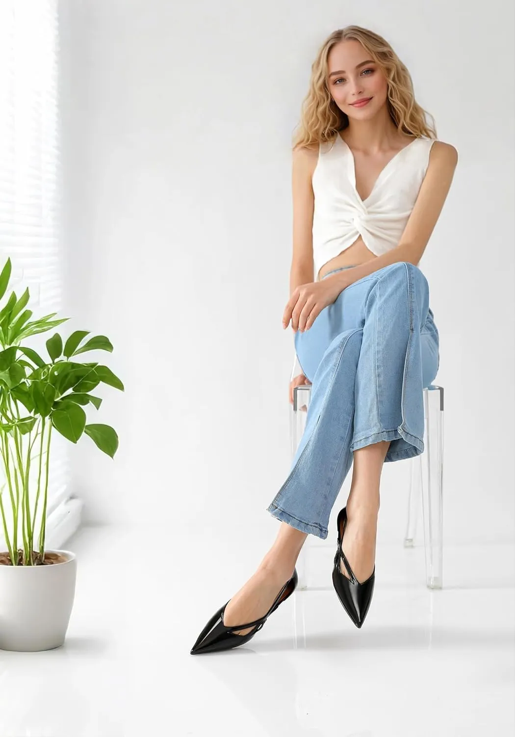 Reitoye Flats for Womens Closed Pointed Toe Ballet Flat Comfortable Dressy Work Slip On Casual Shoes Womens Flats