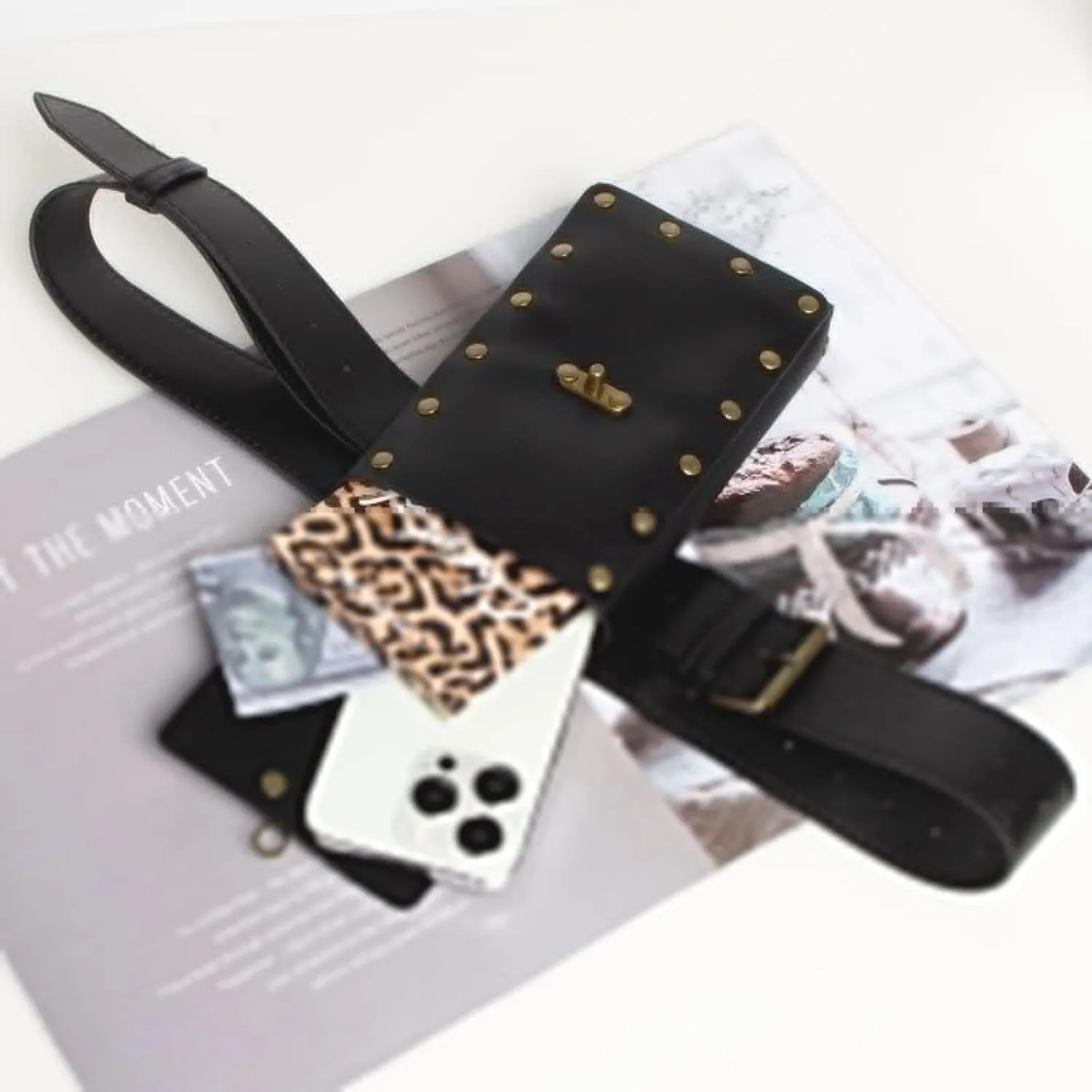 Ren Faire Costume Sets Medieval Belt Pouch Casual Fanny Pack Phone Holder Steampunk Festival Cosplay Accessory Waist Bag (1-Black)