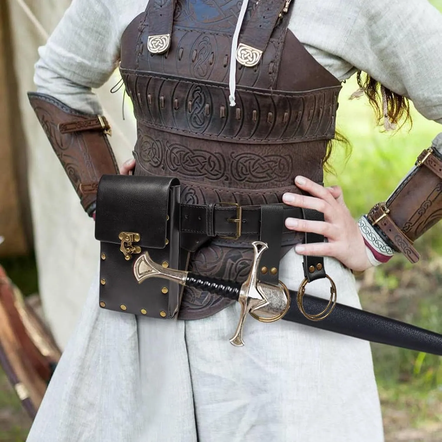 Ren Faire Costume Sets Medieval Belt Pouch Casual Fanny Pack Phone Holder Steampunk Festival Cosplay Accessory Waist Bag (1-Black)
