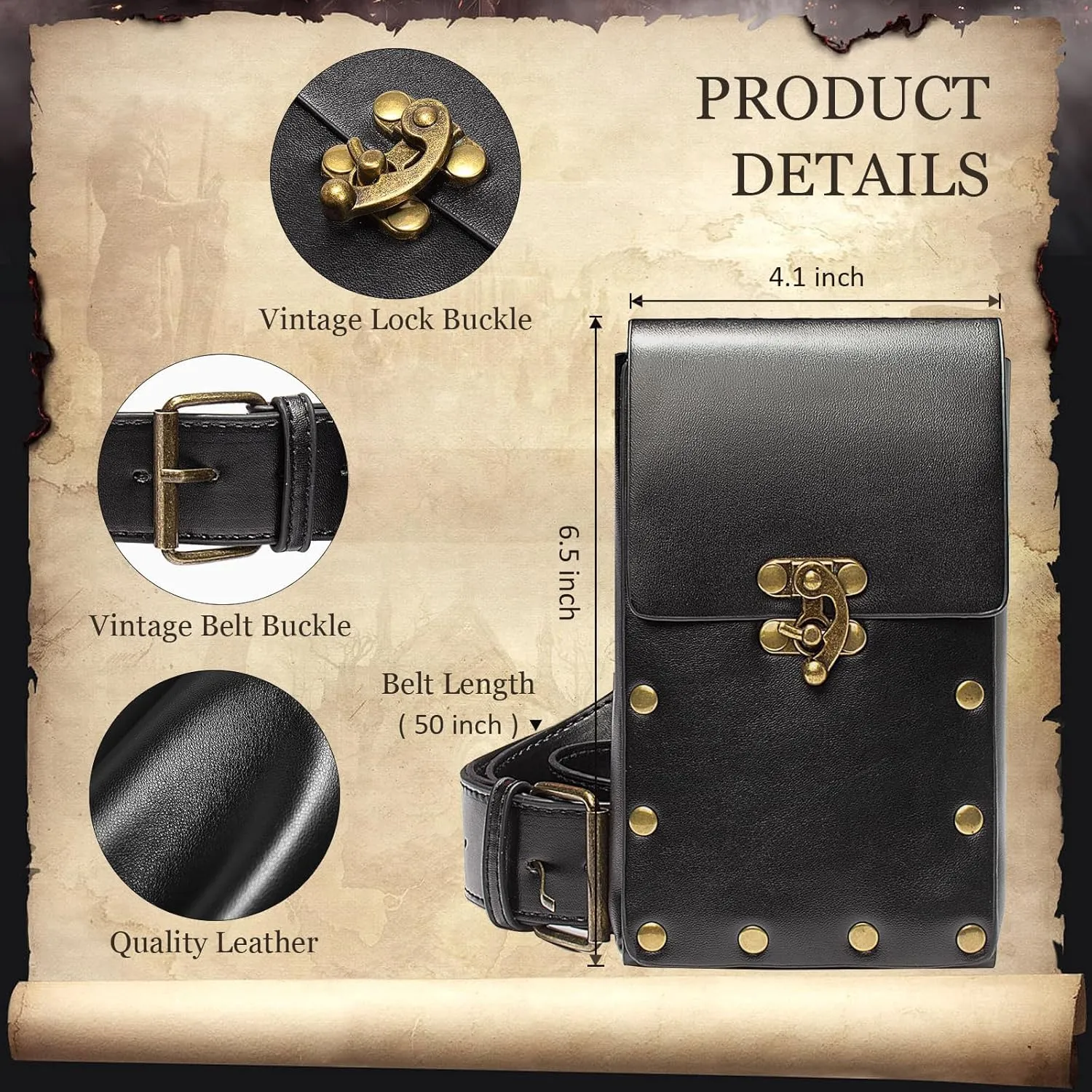 Ren Faire Costume Sets Medieval Belt Pouch Casual Fanny Pack Phone Holder Steampunk Festival Cosplay Accessory Waist Bag (1-Black)