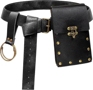 Renaissance Belt Pouch Coin Purse Skirt Hike Set Medieval Festival Costume Halloween Accessories Casual Fanny Pack Waist Bag (1-Black)