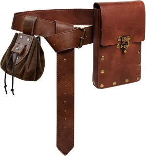 Renaissance Belt Pouch Coin Purse Skirt Hike Set Medieval Festival Costume Halloween Accessories Casual Fanny Pack Waist Bag (2Pouch-0Brown)