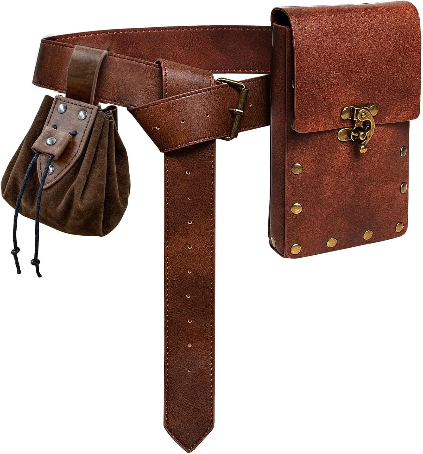 Renaissance Belt Pouch Coin Purse Skirt Hike Set Medieval Festival Costume Halloween Accessories Casual Fanny Pack Waist Bag (2Pouch-0Brown)