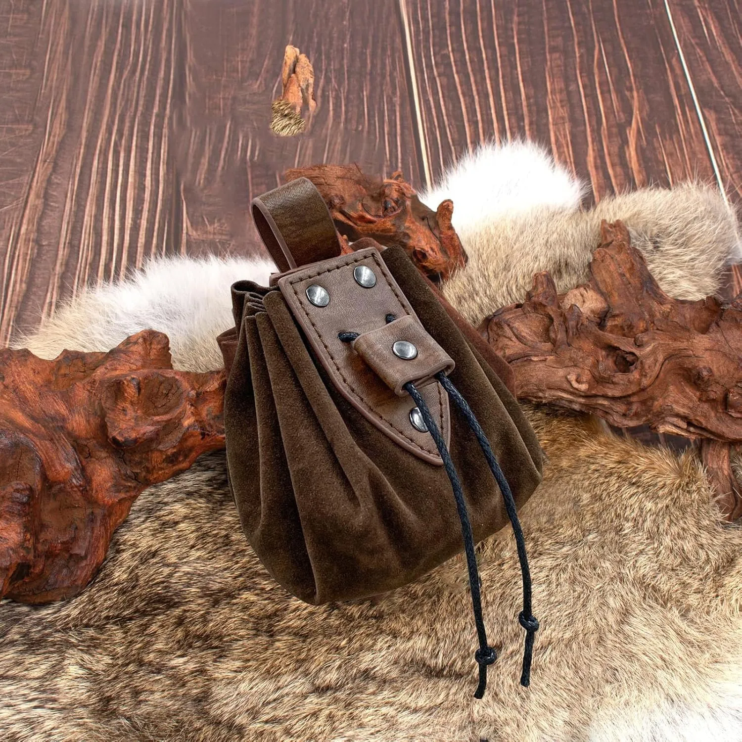Renaissance Belt Pouch Coin Purse Skirt Hike Set Medieval Festival Costume Halloween Accessories Casual Fanny Pack Waist Bag (2Pouch-0Brown)