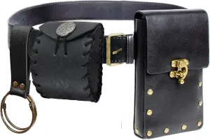 Renaissance Belt Pouch Coin Purse Skirt Hike Set Medieval Festival Costume Halloween Accessories Casual Fanny Pack Waist Bag (2Pouch-2Black)