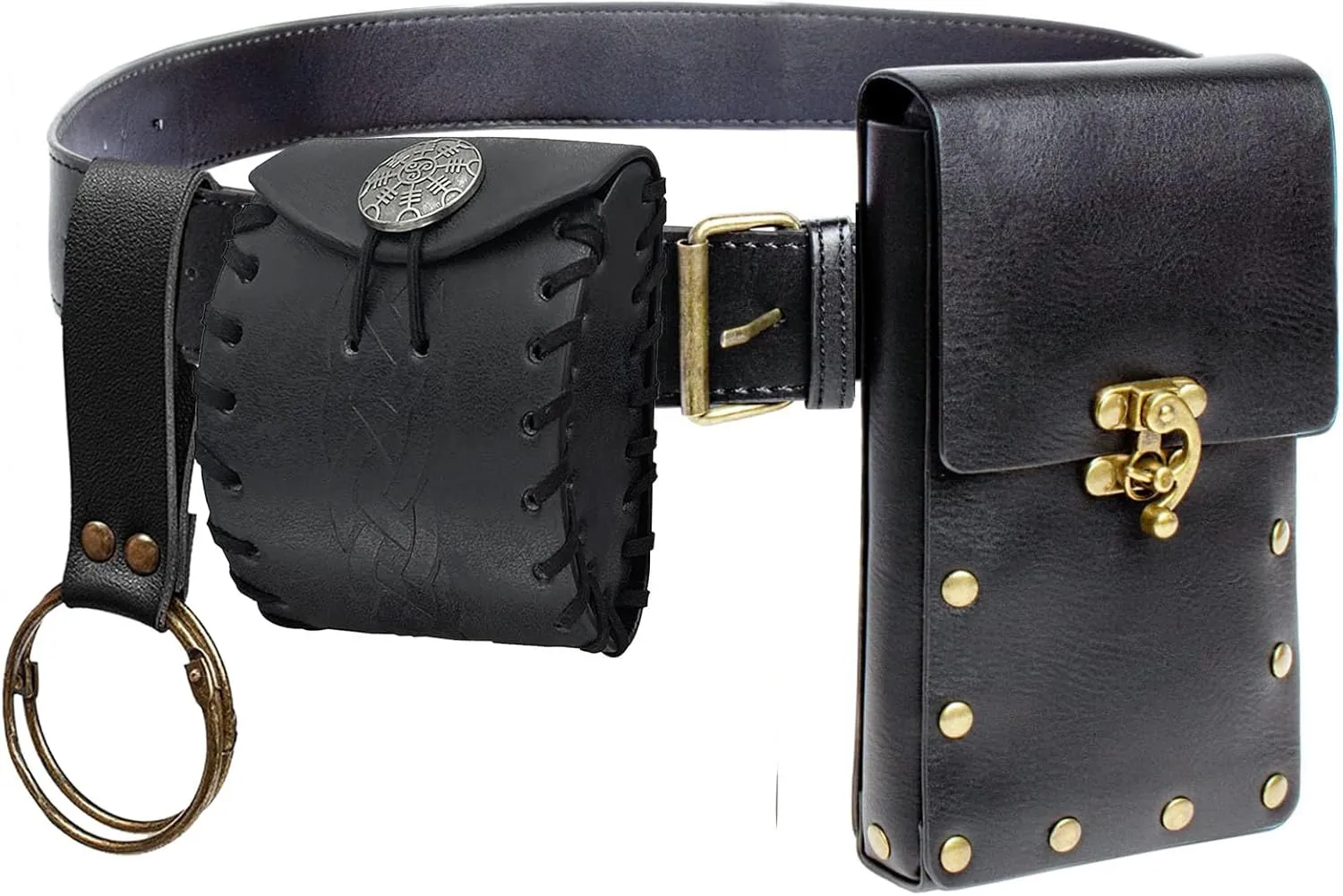 Renaissance Belt Pouch Coin Purse Skirt Hike Set Medieval Festival Costume Halloween Accessories Casual Fanny Pack Waist Bag (2Pouch-2Black)