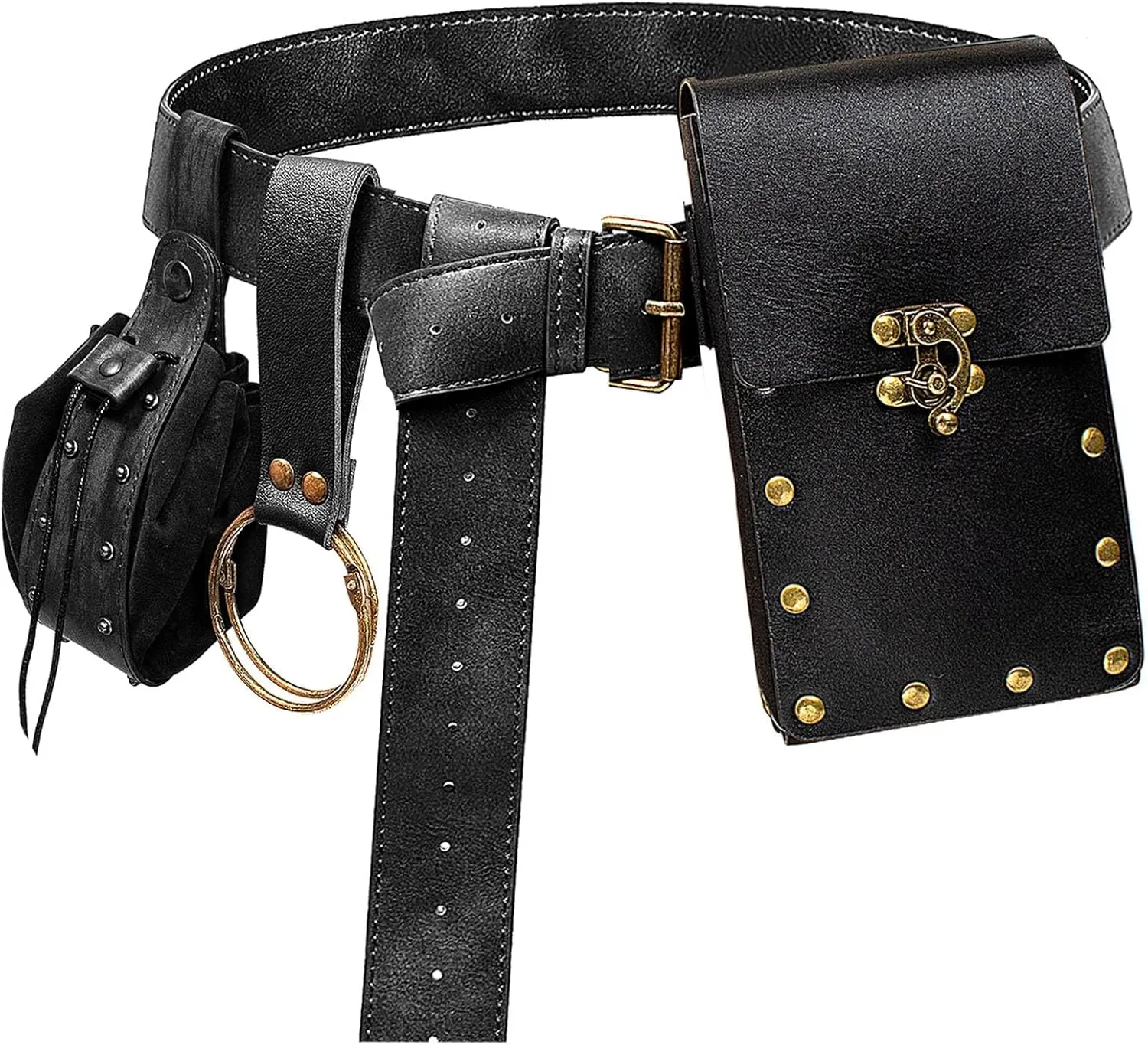 Renaissance Belt Pouch Coin Purse Skirt Hike Set Medieval Festival Costume Halloween Accessories Casual Fanny Pack Waist Bag (2Pouch-Black)