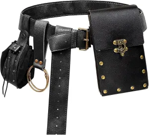 Renaissance Belt Pouch Coin Purse Skirt Hike Set Medieval Festival Costume Halloween Accessories Casual Fanny Pack Waist Bag (2Pouch-Black)