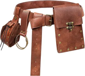 Renaissance Belt Pouch Coin Purse Skirt Hike Set Medieval Festival Costume Halloween Accessories Casual Fanny Pack Waist Bag (2Pouch-Brown)