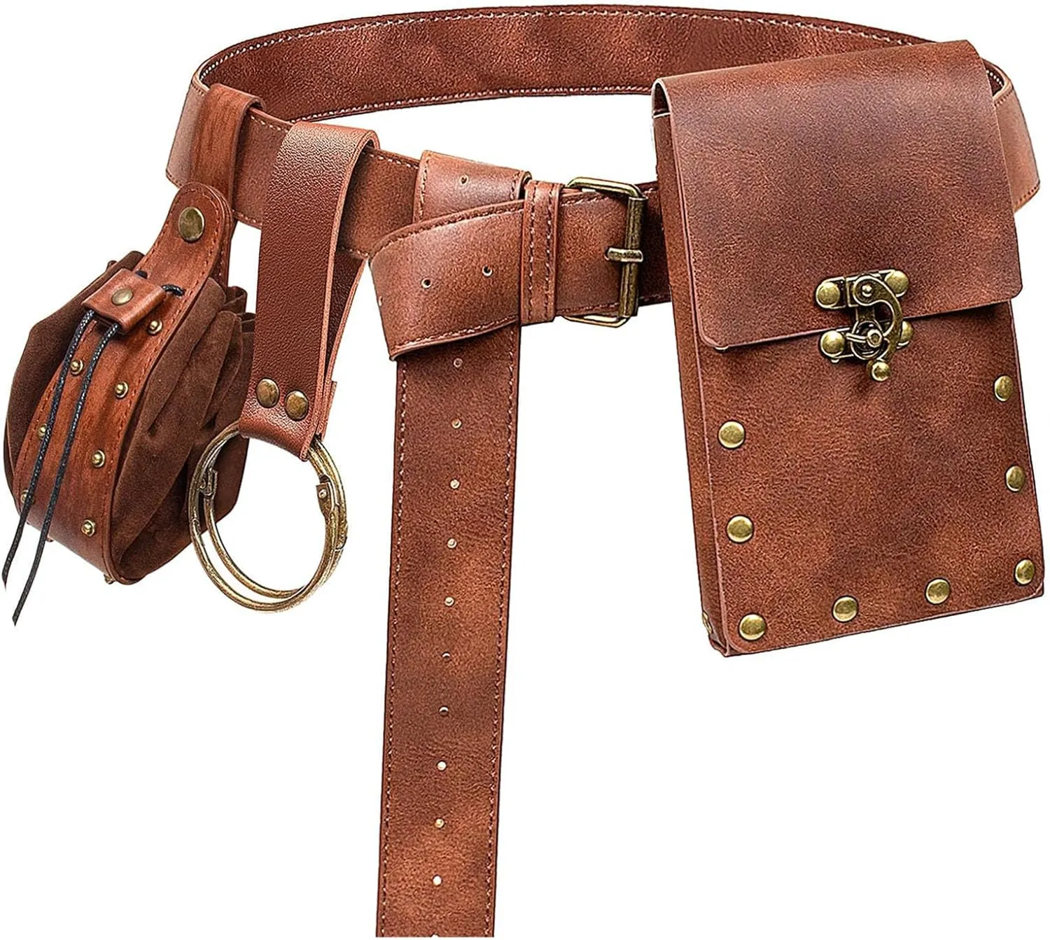 Renaissance Belt Pouch Coin Purse Skirt Hike Set Medieval Festival Costume Halloween Accessories Casual Fanny Pack Waist Bag (2Pouch-Brown)