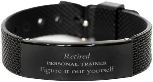 Retired Personal Trainer Gifts, Figure it out yourself, Retirement Birthday Black Shark Mesh Bracelet for Personal Trainer, Men, Women, Friends, Coworkers