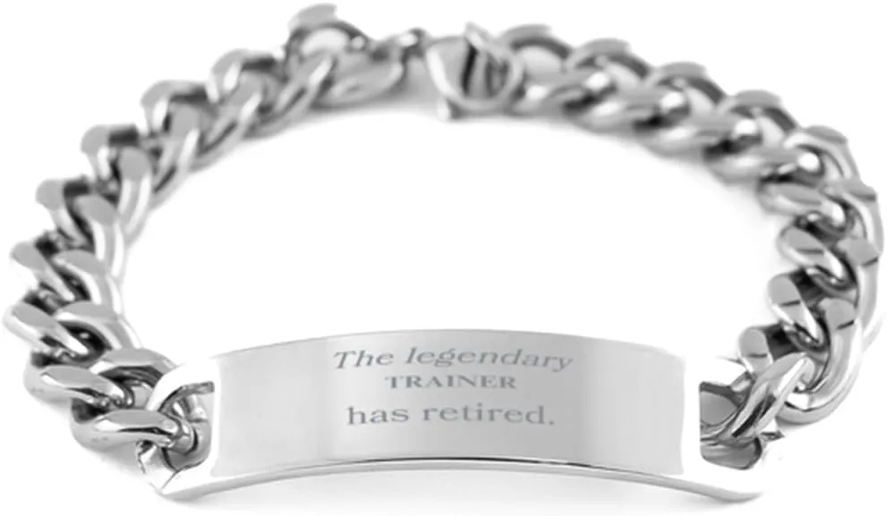 Retirement Trainer Gifts, The legendary Trainer has retired, Appreciation Birthday Cuban Chain Stainless Steel Bracelet for Trainer, Men, Women, Friends, Coworkers