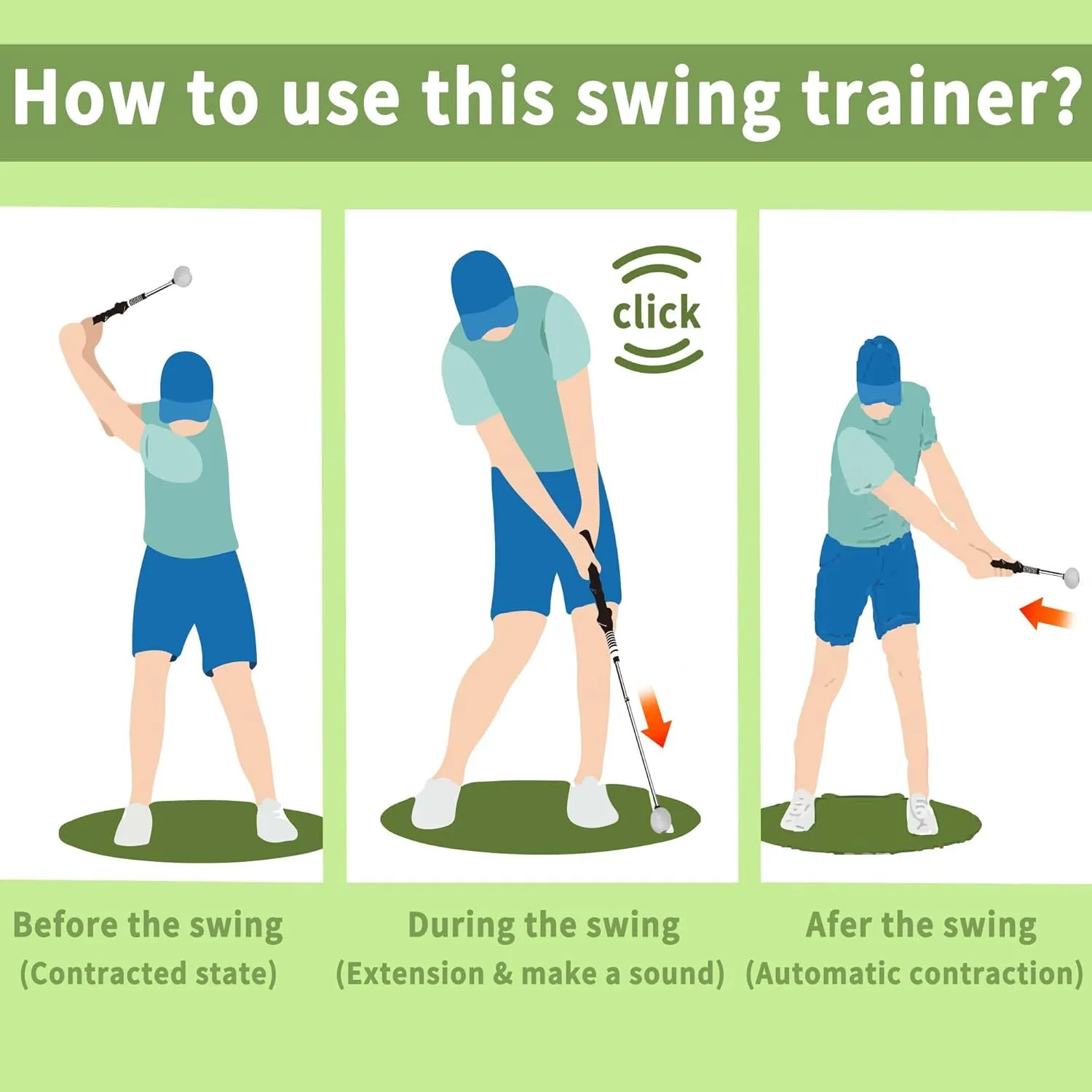 Retractable Golf Swing Training Aid, Golf Grip Trainer & Golf Swing Trainer for Warm-up, Right-Handed Golf Club for Indoor Practice, Golf Accessories - Strength & Tempo Training for Chipping Hitting