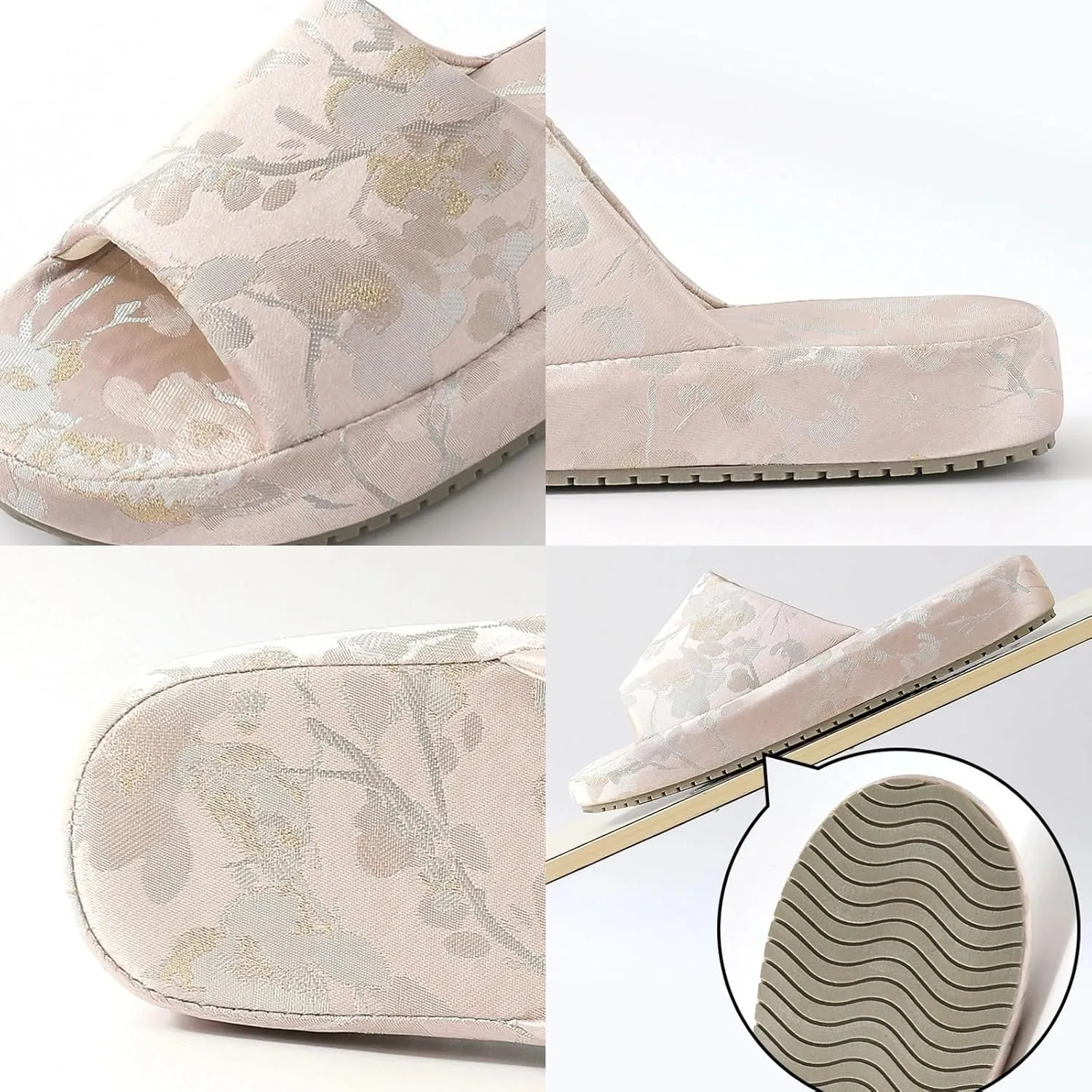 Retro Embroidered Thick Sole Slippers Women Single Strap Slides Run Small Silk-Like Upper Soft TPR Anti-Slip Soles Indoor Shoes