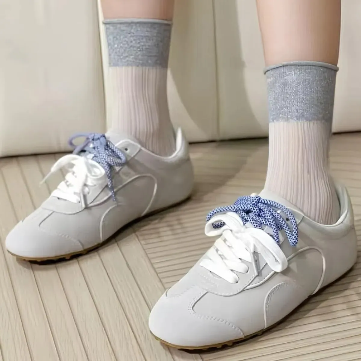 Retro Genuine Leather and Suede Patchwork Design All-Match Lace-up Sneakers for Women Round Toe German Army Trainer Flats Shoes Lightweight Sporty Casual