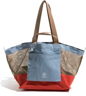Reversible Mesh Canvas Tote Bag - Two-Tone Patchwork Shoulder Bag, Lightweight & Foldable for Beach, Gym, Travel