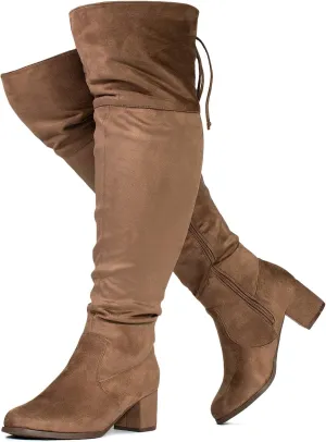 RF ROOM OF FASHION Women's Wide Calf Wide Width Block Heel Stretchy Over The Knee Boots - Plus Size Friendly