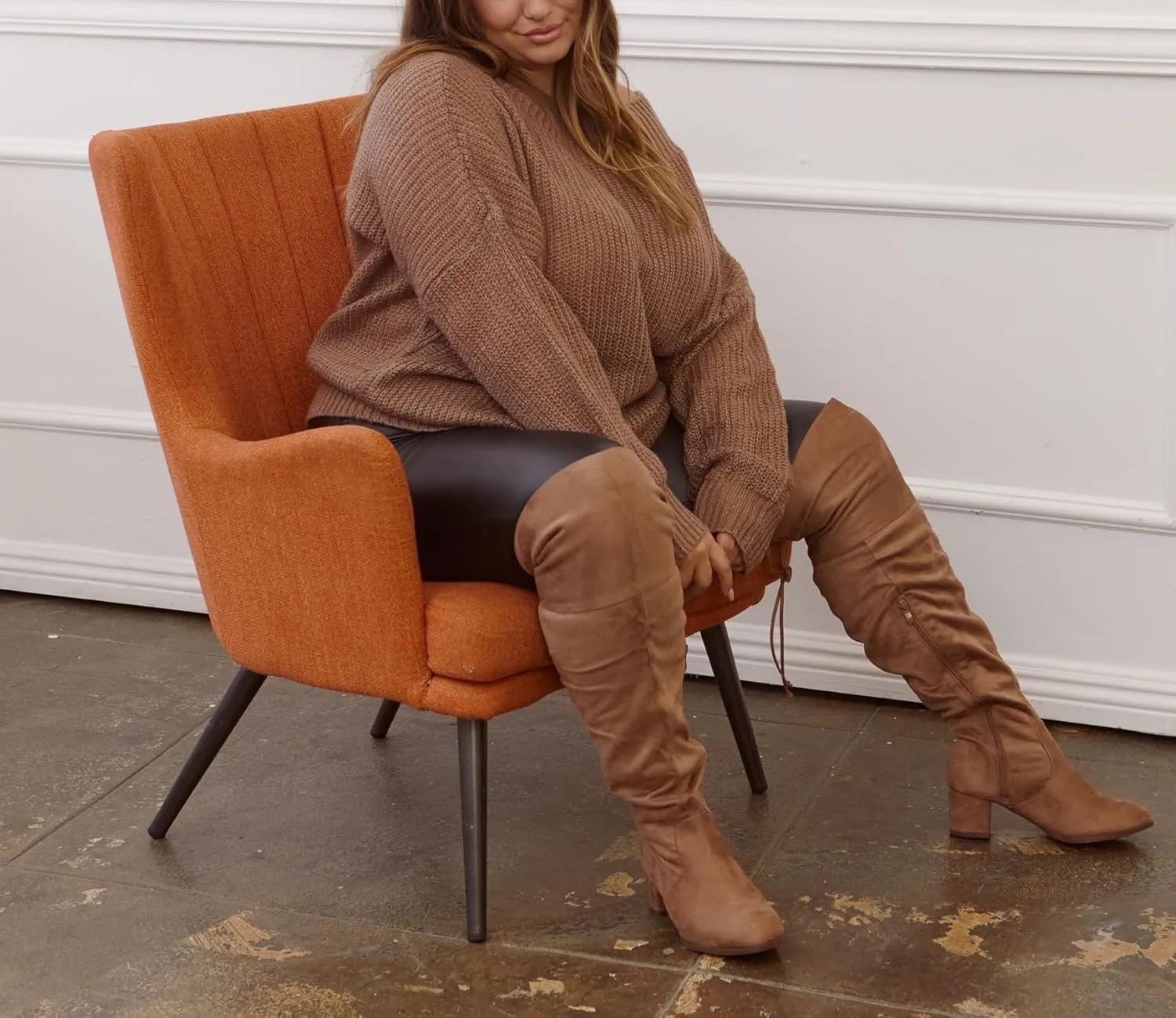 RF ROOM OF FASHION Women's Wide Calf Wide Width Block Heel Stretchy Over The Knee Boots - Plus Size Friendly