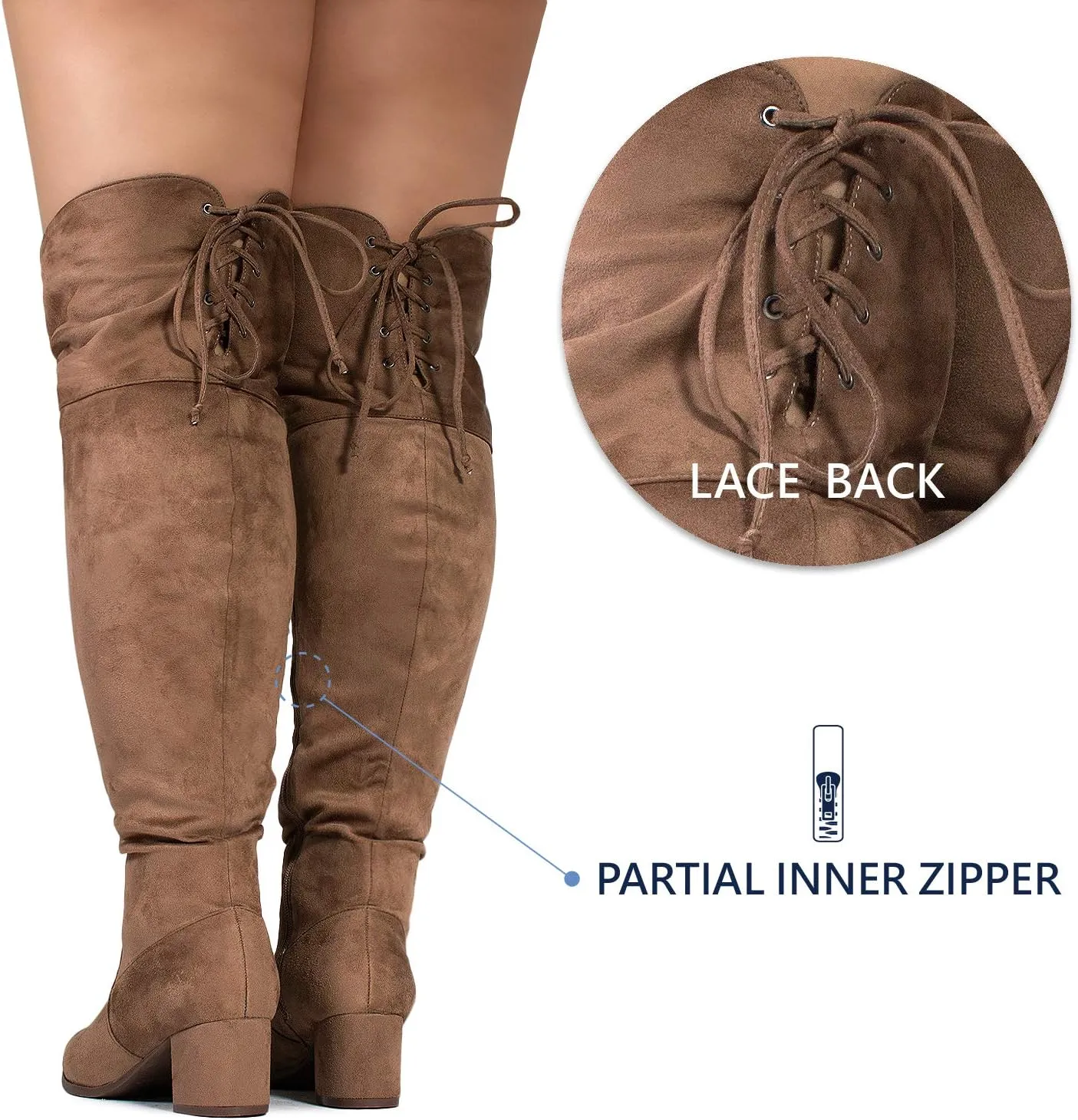 RF ROOM OF FASHION Women's Wide Calf Wide Width Block Heel Stretchy Over The Knee Boots - Plus Size Friendly