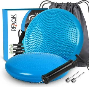 RFAQK Inflated Air Stability Wobble Cushion - Wiggle Seat to Improve Sitting Posture & Attention, Stability Balance Disc [Extra Thick, Pump, Bag, E-Book Included]